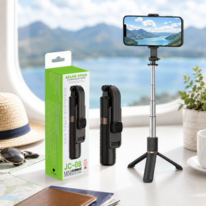 Mini trépied à texture quadrillée JC-08, bâton de selfie de 745 mm, poignée en acier inoxydable de poche, support de téléphone de voyage - Product Image 4