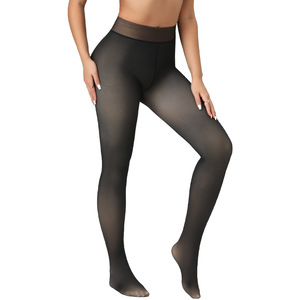 Leggings chauds pour femmes, sexy, noirs, transparents, doublés de polaire thermique, taille haute, amincissants, longueur cheville, pour tenue d'hiver tendance - Product Image 5
