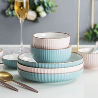 Céramique Moderne Porcelaine Hôtel 32 72 Pièces Embossé Noir Mat Double Bols Assiettes Ensemble Écologique Vaisselle Passe au Lave-Vaisselle