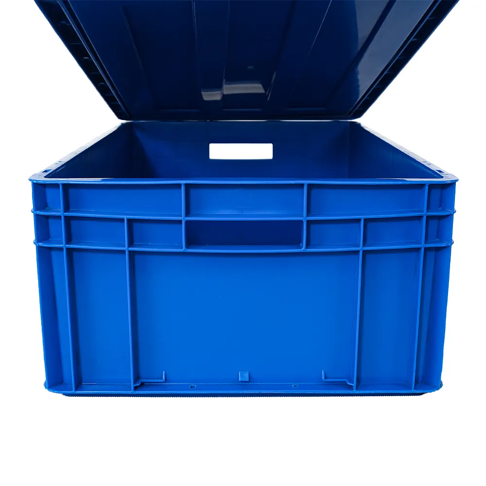 Grosir peti besar penyimpanan plastik peti dapat ditumpuk dengan tutup terpasang tutup wadah Tote plastik peti bergerak