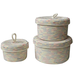 Storage Baskets With Lids Set Of 3 Decorative Woven Cotton Rope Baskets Natural Cotton Rope Lidded Storage Organizer