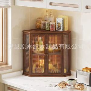 Wooden Corner Bread Storage Box Double Door Transparent Polygon Shape For <b>Kitchen</b> Use - Product Image 1