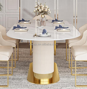 Hot Selling Designer Oval Dining <strong>Table</strong> Set Luxury Rectangular Marble Top Gold Metal Base <strong>Dinner</strong> Room Dinning <strong>Tables</strong> Sets - Product Image 5
