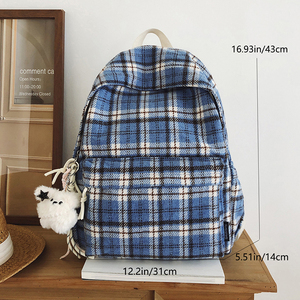 Vintage Preppy Blue Plaid <b>Backpack</b> Lightweight <b>Student</b> Daily School Bag for Women Men - Product Image 5