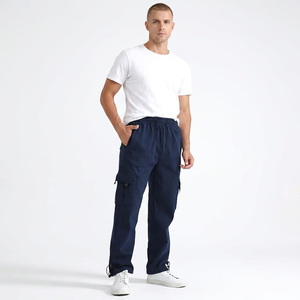 Pantalon de survêtement cargo en polyester tricoté léger pour homme, taille élastique, plusieurs poches, style décontracté, idéal pour le printemps, en molleton anti-plis - Product Image 1
