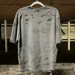 Custom Tee Vintage T-shirts Letter Heavyweight Oversized Acid Washed Drop Shoulder 100% Cotton Boxy Distressed <strong>Tshits</strong> for <strong>Men</strong> - Product Image 2
