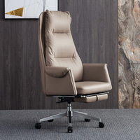 Chaise de bureau de direction en cuir PU à dossier haut avec repose-pieds, base en alliage d'aluminium, inclinable et pivotante, chaise de bureau de PDG