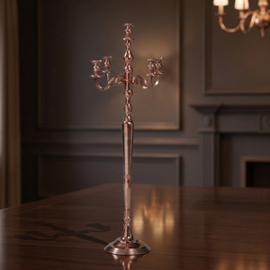 Candelabro Alto Moderno de Aluminio con Acabado en Oro Rosa para Centros de Mesa de Boda, Uso sin Electricidad - Product Image 2