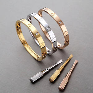 Fashion Zircon Brand Screwdriver Screw Love 316L Stainless Steel 18K Gold Plated Bangle <strong>Bracelets</strong> for Women and Men - Product Image 2