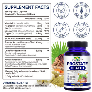 SOLOTREE Complément alimentaire sans gluten pour la santé des voies urinaires, l'équilibre de la vessie et la santé de la prostate, capsules avec du palmier nain pour hommes - Product Image 6