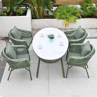 Ensemble de table et chaises d'extérieur au design moderne, durable, en alliage d'aluminium, tissu imperméable, meubles de jardin, de patio et de salle à manger pour hôtel