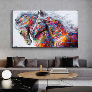5 pièces Art déco Animal <span class=keywords><strong>cheval</strong></span> peinture <span class=keywords><strong>à</strong></span> l'huile sur toile impression étanche et écologique personnalisé - Product Image 5