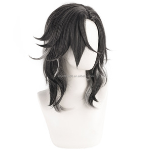 <span class=keywords><strong>Peluca</strong></span> de cosplay de Saint Da, el <span class=keywords><strong>Caballero</strong></span> de la Quinta Personalidad, con cola de lobo en degradado negro y gris en el cuero cabelludo - Product Image 5