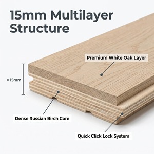 Parquet stratifié en bois d'ingénierie 15mm 14mm, noyau en bouleau russe, chêne <span class=keywords><strong>blanc</strong></span> de qualité ABCD, système de pose à clipser, étanche - Product Image 2