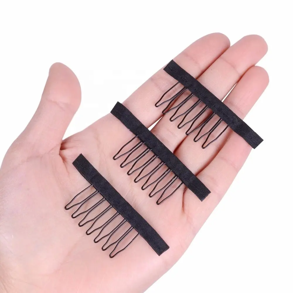 Hot Sell 3 to 7 teeth wig comb black metal hair extension wig clip for making wig caps