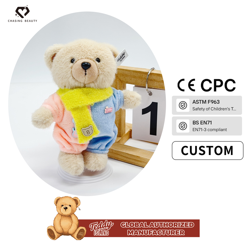 Pink blue color blocked jumpsuit+yellow scarf Teddy bear