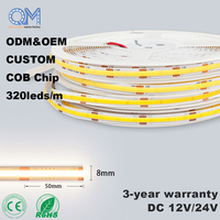 Tira de Luz LED COB Arquitectónica IP20, 320 LED/m, 2700K Blanco Cálido, Iluminación Lineal sin Puntos