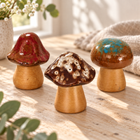 Ensemble de 3 décorations en céramique en forme de champignons, figurines émaillées faites à la main, motif végétal, style bohème rustique, ornements de table pour la maison, Ramadan