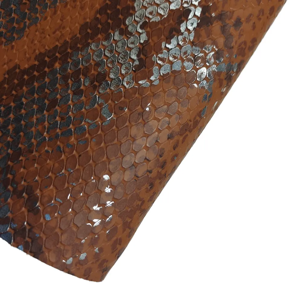 Rolo de couro sintético de poliuretano com estampa de pele de cobra, cinto de sapato e bolsa de mão, decoração de metal durável, couro artificial