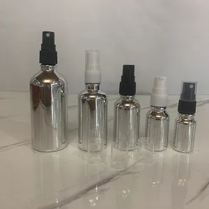 Hengjian 5ml 10ml 15ml 20ml 30ml 50ml 100mlシルバーガラスボトルホワイトブラックスプレー香水ボトル化粧品クリームボトル