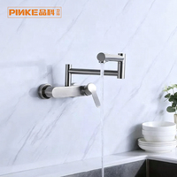 Robinet de cuisine pliable rotatif à 360° mural monocommande en acier inoxydable brossé pour évier