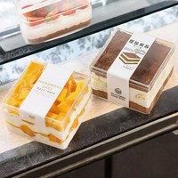 Boîte d'emballage carrée transparente jetable en PS de qualité alimentaire, 9,5*9,5*6,5 cm, épaisseur 0,8 mm, 440 ml, avec logo personnalisé, MOQ 30 sets