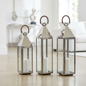 Lanternes à bougies en acier inoxydable poli de grande taille avec poignée en bois pour la décoration de la maison et du patio - Product Image 3