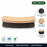 Brosse de nettoyage pour chaussures en crin de cheval naturel, brosse à chaussures en bois cintrée, brosse de soin pour cuir brun foncé