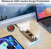 Multiprise avec port USB, prise indienne, rallonge 3 voies, protection contre les surtensions, interrupteur, 13A/3250W, câble d'extension 2M