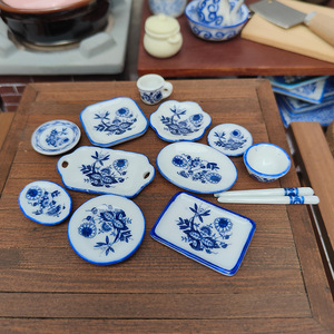 Vajilla de Cerámica <span class=keywords><strong>Azul</strong></span> y Blanca en Miniatura 1:12, Platos Pequeños, Accesorios de Decoración para <span class=keywords><strong>Casa</strong></span> de Muñecas - Product Image 3