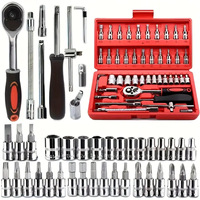 Jeu de clés à cliquet miniatures 1/4'' de 46 pièces, en acier Cr-V, petit kit d'outils de réparation pour l'automobile et la maison