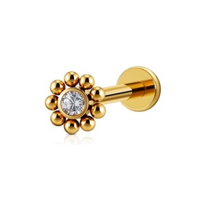 Boucle d'oreille clou en acier inoxydable avec fleur en zircon, style serti à griffes, bijou de piercing, cadeau - Product Image 3