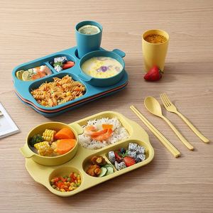 Best Selling Kids 6Pcs Wheat Straw <b>Dinner</b> Plate Biodegradable Material Dinnerware <b>Set</b> for Children With Custom Logo - Product Image 1