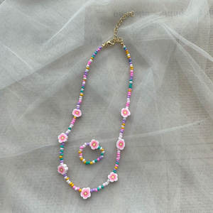 2025 nuevo bohemio hecho a mano linda flor Rosa cuentas de arcilla polimérica pulsera dulce anillo de dedo conjuntos joyería Diy gargantilla con cuentas de cristal rosa - Product Image 4