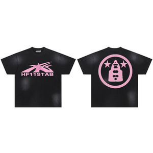 เสื้อยืดคอกลมทรงหลวมพิมพ์ลายสัตว์สไตล์โกธิคสำหรับทุกเพศ ยี่ห้อ Hell ผลิตจากผ้าเจอร์ซีย์ผสมสแปนเด็กซ์/คอตตอน ล้างสีแล้ว แขนสั้น ย้อมสีแบบ Dip Dye ลายดาว - Product Image 2