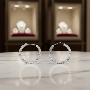 Orecchini a Cerchio in Oro Bianco E4159 con Cristalli Taglio Brillante e Strass, Stile Classico da Donna per Feste - Product Image 2