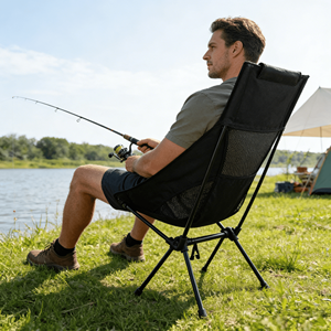 Chaise de <span class=keywords><strong>camping</strong></span> pliante portable en métal pour l'extérieur, chaise lune à dossier haut pour pique-nique, pêche et loisirs, personnalisable - Product Image 4