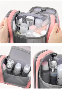 Dayanıklı ve yüksek kaliteli büyük kapasiteli taşınabilir kozmetik çantası PU su geçirmez asılı seyahat kozmetik çantası