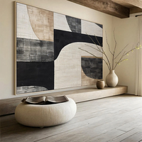 Obra de Arte Personalizada para Hotel, Pintura al Óleo Abstracta Grande en Tono Marrón, Arte Mural Minimalista en Negro, Estilo Wabi-Sabi en Gris y Blanco