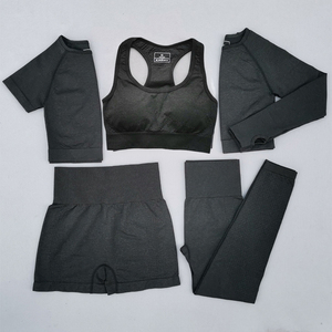 Ensemble de Yoga <span class=keywords><strong>5</strong></span> Pièces, Haut Court de Fitness Rose à Manches Longues, Vêtements de Sport Personnalisables, Ensembles d'Entraînement Sans Couture pour l'Automne - Product Image 6