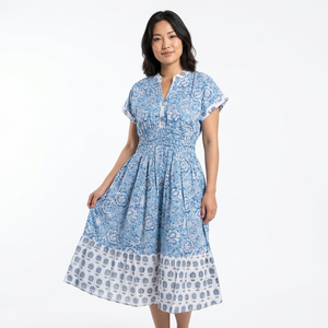 Robe midi moulante décontractée moderne pour femme, en coton écologique respirant, à manches courtes, col en V, motif floral imprimé numérique indien, style bohème - Product Image 1