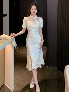 Vêtements traditionnels chinois rétro style cheongsam robe femmes filles étudiant porter minceur été court femme robes usine - Product Image 5