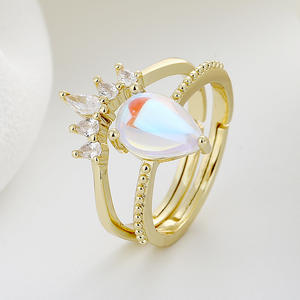 Bague en laiton mignonne en forme de larme, double couche dorée avec accents de couronne, style féerique, princesse, douce, délicate, empilable, cadeau pour femmes, bagues de couronne - Product Image 5