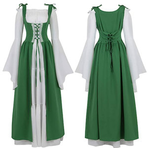 Vestido Renacentista para Mujer, Disfraz Medieval con Cuello Cuadrado, Corsé en la Cintura, Manga Larga, Vestido de Fantasía para Fiesta de Halloween - Product Image 5