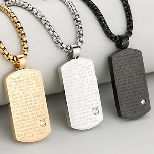 Collier pendentif carré en acier inoxydable, style Hip Hop Punk, avec breloque Dog Tag, ne ternit pas, cadeau pour hommes et femmes - Product Image 5