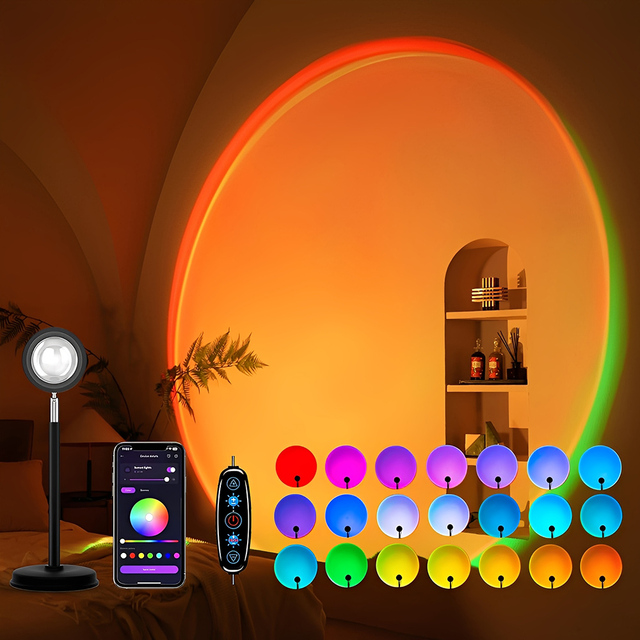 Smart Sunset Projector Lamp-Aluminum Crystal Shade 21 Colors USB Powered APP Button Control Simple Cordless Custom Packaging