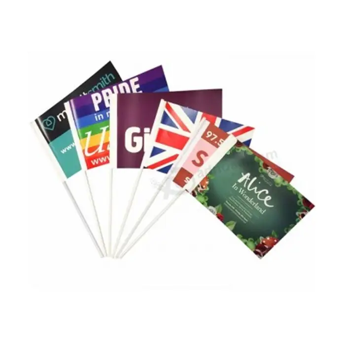 Top Quality Campaign Sublimation Custom Festival Sports National PVC Hand Flag With Plastic Wooden Stick
