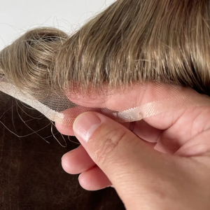 Prótesis de cabello masculino brasileño <span class=keywords><strong>Tiet</strong></span> de mano transparente 10*8 Topper de encaje completo Tupé Mans Ondulado Marrón #17 - Product Image 2