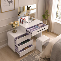 Coiffeuse moderne minimaliste en laque blanche avec miroir, tiroirs et tabouret – Meuble de chambre pour appartement