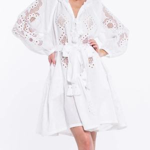 Vestido de Lino y Algodón Personalizable, Elegante, Cuello en V, Casual, Corte en A, Manga Larga, Midi, Vestido de Verano para Mujer - Product Image 5